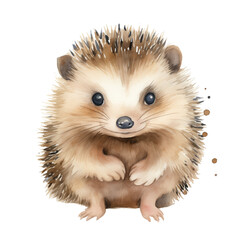 Watercolor autumn hedgehog. Generative AI, png image.
