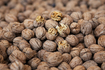 many walnuts close-up