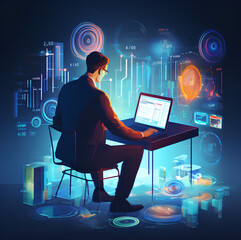 businessman with pc (Generative AI)