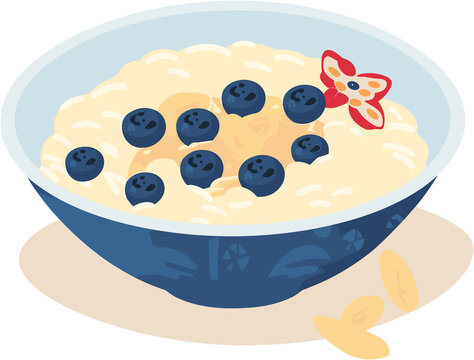 oatmeal bowl with blueberries, healthy breakfast clip art preview