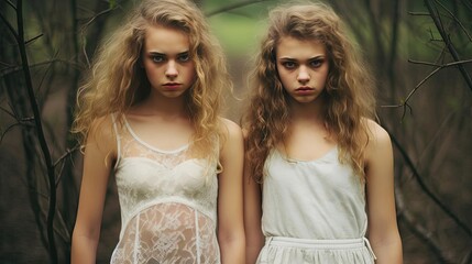 Fototapeta na wymiar Two girls in identical dresses