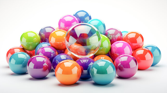 3d rendering of a group of colorful balls on a white background. 