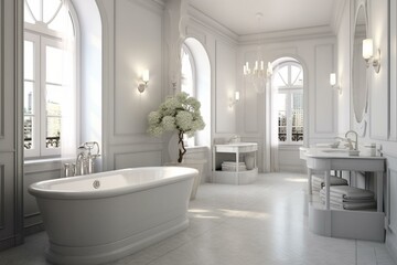 Renovation of a classic bathroom with modern interior - 3D visualization. Generative AI