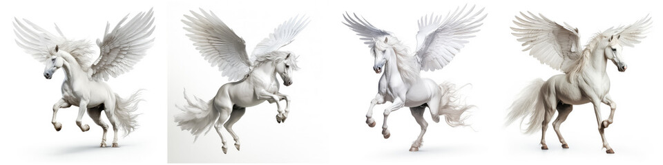 White mythological horse Pegasus on white background