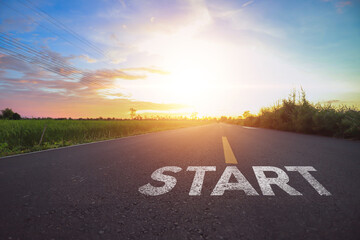 New Start Concept ,The Road to Success,Starting Something New to Achieve Real Goals,Loving Health	 - obrazy, fototapety, plakaty