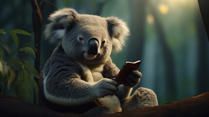 Stylish koala using a cellphone
