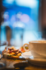 Coffe cup. Restaurant table.