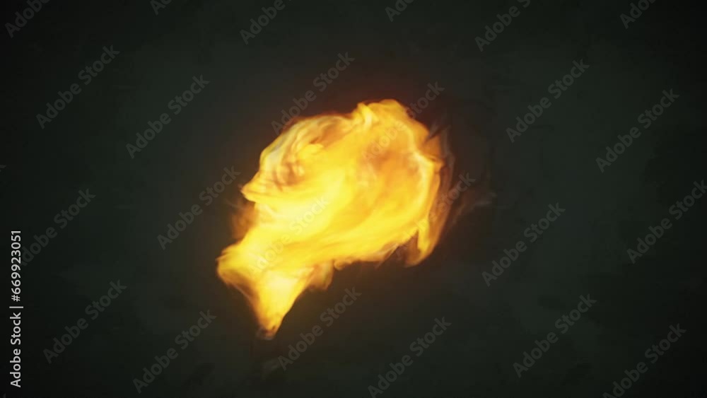 Poster Magical swirl of yellow flame on dark background. 3d rendering loop animation 4K