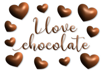I Love chocolate with heart - writen words, vector graphics  for pastry shops, restaurants, bakeries, plaques and posters,  websites, e-mail, greetings, banners, cards, prints, Sublimation, Cricut