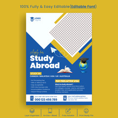 Editable Study abroad, educational university admission flyer, study visa flyer, school admission flyer, online learning poster, language learning poster design