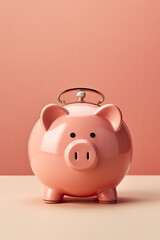 piggy bank on pink background. 