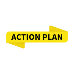 Action Plan In Yellow Rectangle Rounded Ribbon Shape For Detail Step Information
