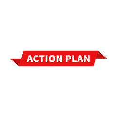 Action Plan In Red Rectangle Ribbon Shape For Detail Step Information
