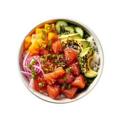 Hawaiian poke bowl. Cut-out, isolated element on transparent background. AI generative.