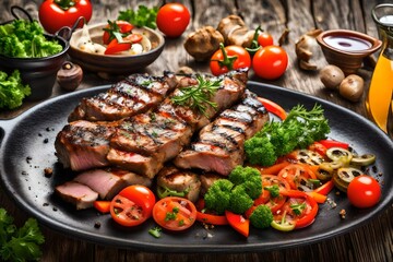 grilled meat with vegetables