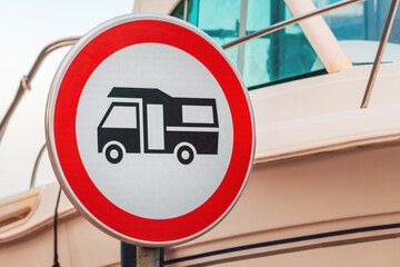 No Camping traffic sign with camper van vehicle pictogram