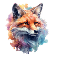 Fototapeta premium Red Fox wild animal isolated on a transparent background, watercolor style colorful clipart illustration