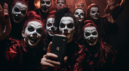 A group of friends participated in a Halloween party with their faces dressed up as devils