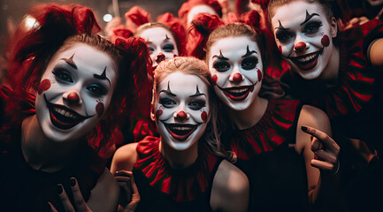 A group of friends participated in a Halloween party with their faces dressed up as devils