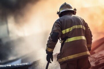 professional firefighter training preparing for emergencies - obrazy, fototapety, plakaty
