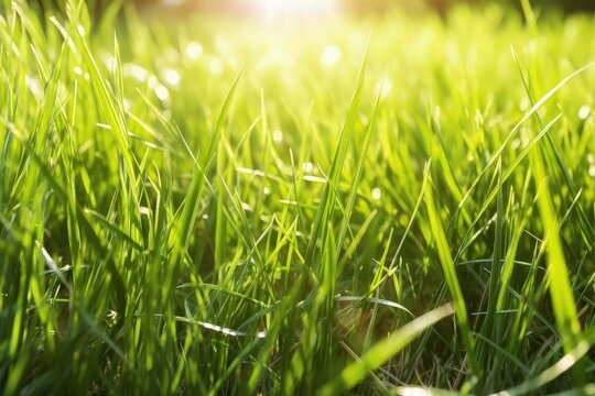 eco friendly green grass land with summer sunlight
