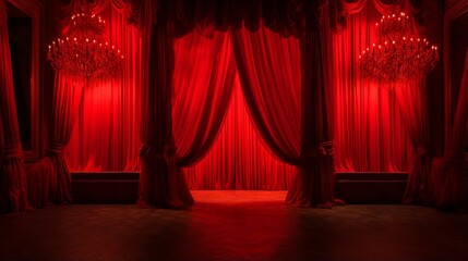 red stage curtains with spotlight generated by AI tool