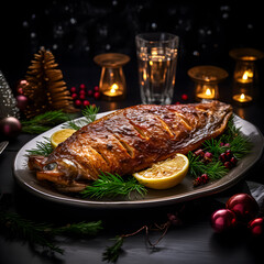 A photograph captures a golden and crispy fried carp, adorned with a sprig of parsley, a symbol of...