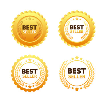 Gold medal for best seller. Retail badge. Best seller tag. Vector stock illustration