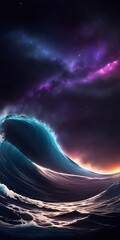 Big waves in ocean. AI generated illustration