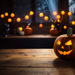 Fototapeta premium halloween blured background empty table 