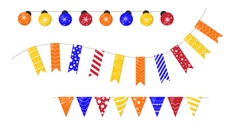 Obraz premium Set of colorful garlands. Decorations for christmas cards, posters, websites, invitations, prints, scrapbooking, stickers. Vector illustration.