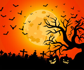 Halloween background with pumpkin and bats