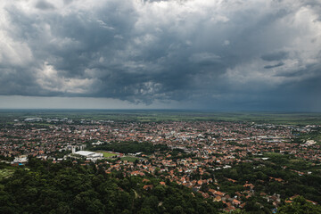 The town of Vršac under the rain clouds