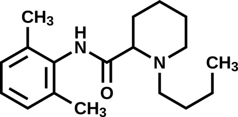 Bupivacaine structural formula, vector illustration