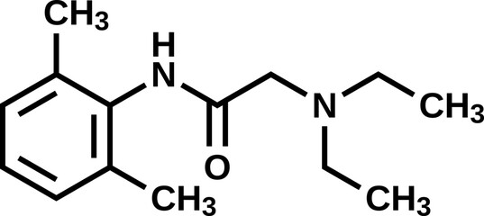 Lidocaine structural formula, vector illustration