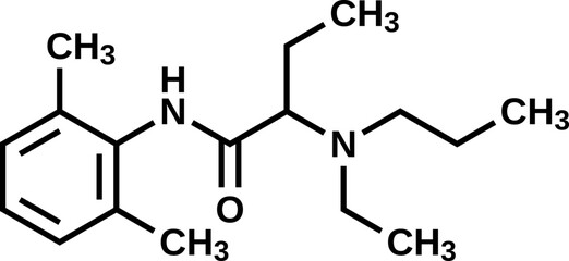 Etidocaine structural formula, vector illustration 