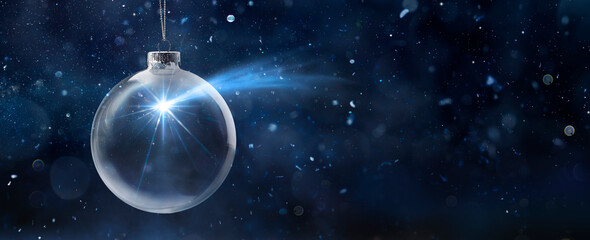 Christmas Star Inside Snow Globe - Wish And Nativity Concept - Contain 3d rendering - obrazy, fototapety, plakaty