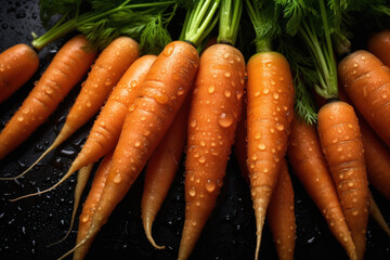 a bundle of fresh carrots with leafs