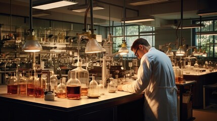 Fototapeta na wymiar A scientist in a laboratory conducts experiments
