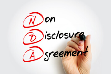 NDA Non-Disclosure Agreement - legal contract between two parties that outlines confidential material, acronym text concept background - obrazy, fototapety, plakaty