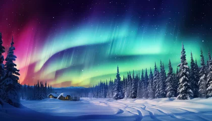 Foto op Aluminium Beautiful aurora borealis over the forest in winter © terra.incognita