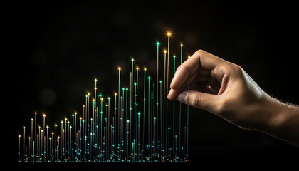 Human hand holding financial investment graph, business growth, money, stock market chart