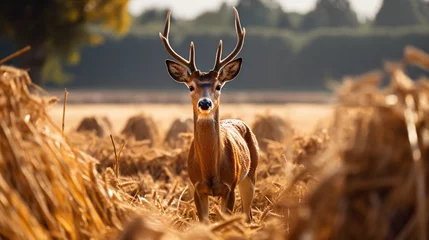 Gardinen Buck Roe Deer in Surrey field © Daniel