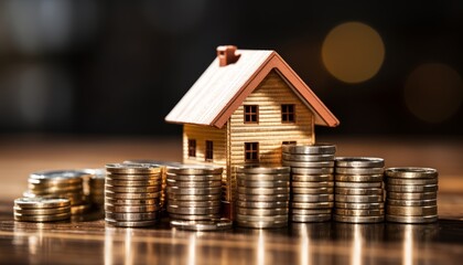 Financial Prudence. Model House on Money Coin Stack - Saving for Real Estate Stability