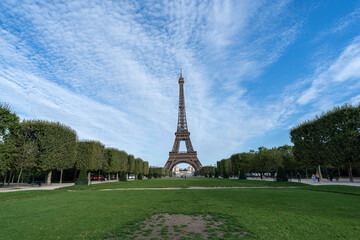 The Eiffel Tower in Paris with blue sky