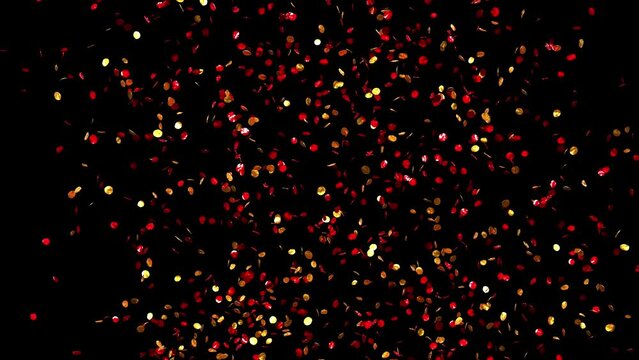 pluie de confettis dorés lancée à partir d'un canon tombant lentement - canal alpha séparé - rendu 3D 4k 60 fps