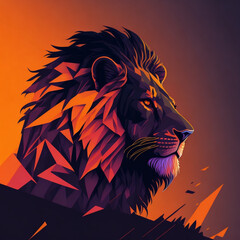 Lion head on Sunset