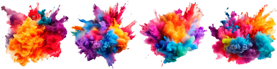 Collection of colorful explosions on white background, christmas and new year concept