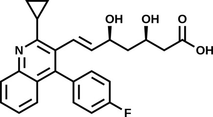 Pitavastatin structural formula, vector illustration