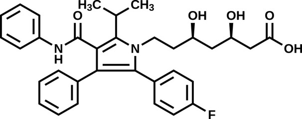 Atorvastatin structural formula, vector illustration